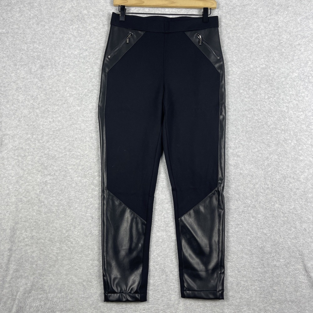 Joseph‎ Ribkoff Ponte Knit Pants Womens Size 6 Leather Trim Moto Tapered